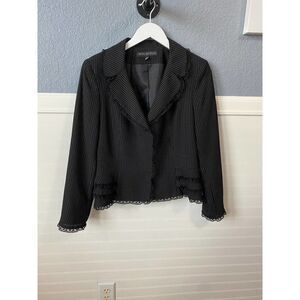 Nipon Boutique Black Dot Embroidered collared Snap Up Scalloped Blazer Size 10
